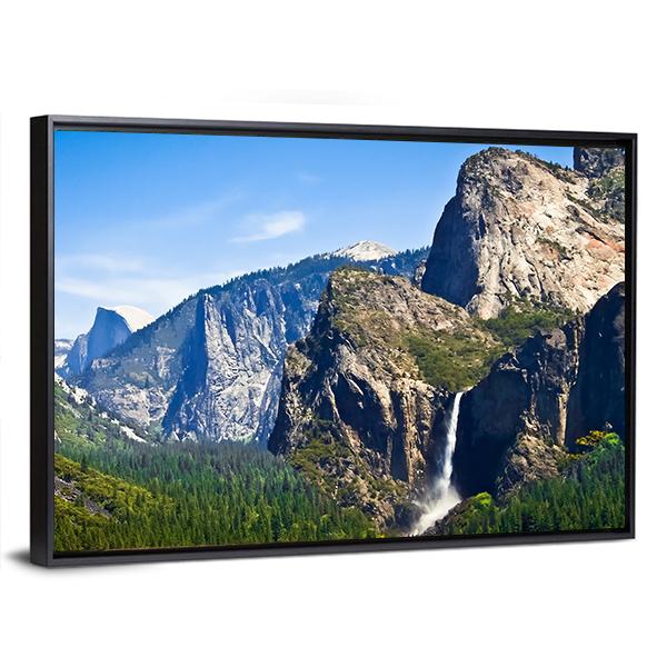Waterfall Scenery Of Yosemite Canvas Wall Art-3 Horizontal-Gallery Wrap-25" x 16"-Tiaracle