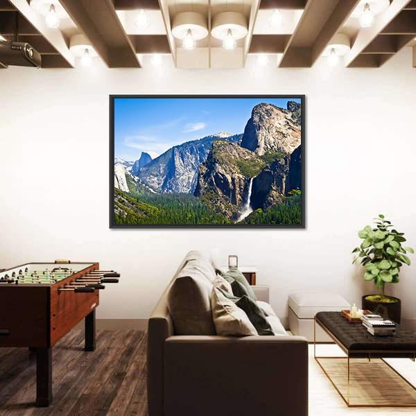 Waterfall Scenery Of Yosemite Canvas Wall Art-3 Horizontal-Gallery Wrap-25" x 16"-Tiaracle