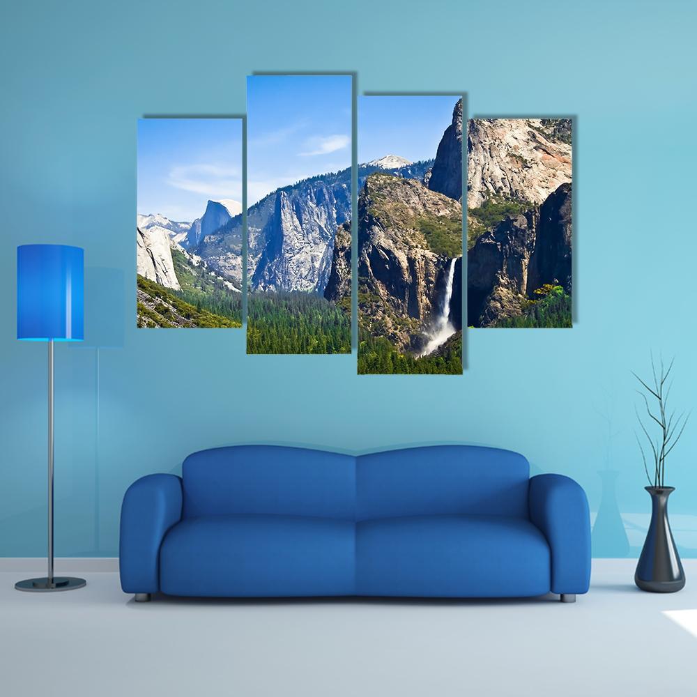 Waterfall Scenery Of Yosemite Canvas Wall Art-4 Pop-Gallery Wrap-50" x 32"-Tiaracle