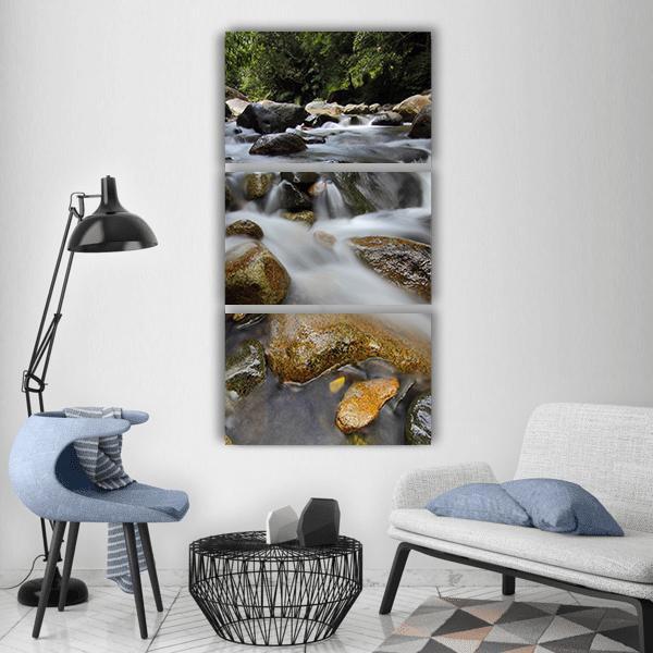 Waterfall Sekayu Green Landscape In Malaysia Vertical Canvas Wall Art-3 Vertical-Gallery Wrap-12" x 25"-Tiaracle