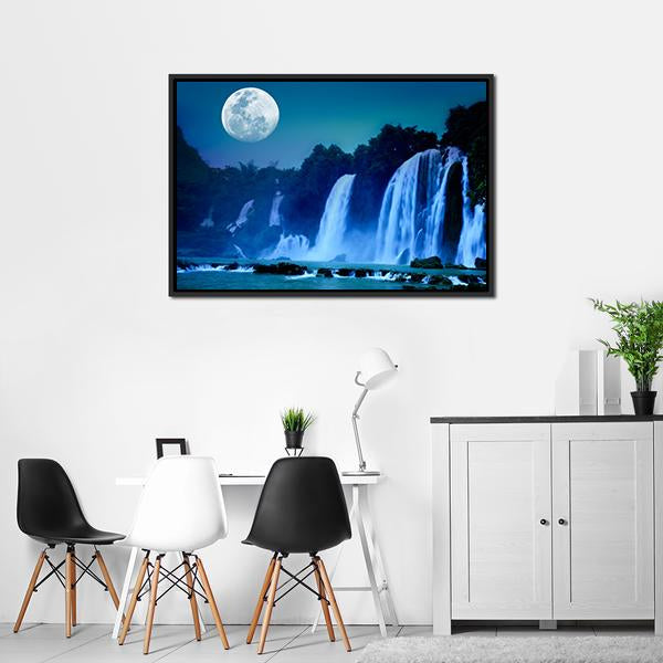 Waterfall Under Moonlight Canvas Wall Art-3 Horizontal-Gallery Wrap-25" x 16"-Tiaracle
