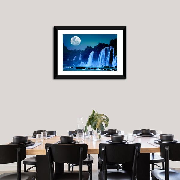 Waterfall Under Moonlight Canvas Wall Art-3 Horizontal-Gallery Wrap-25" x 16"-Tiaracle