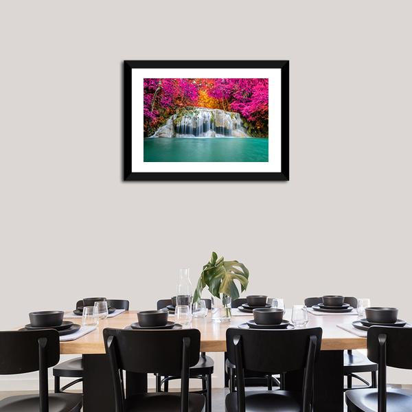 Waterfall With Pink Trees Canvas Wall Art-5 Horizontal-Gallery Wrap-22" x 12"-Tiaracle