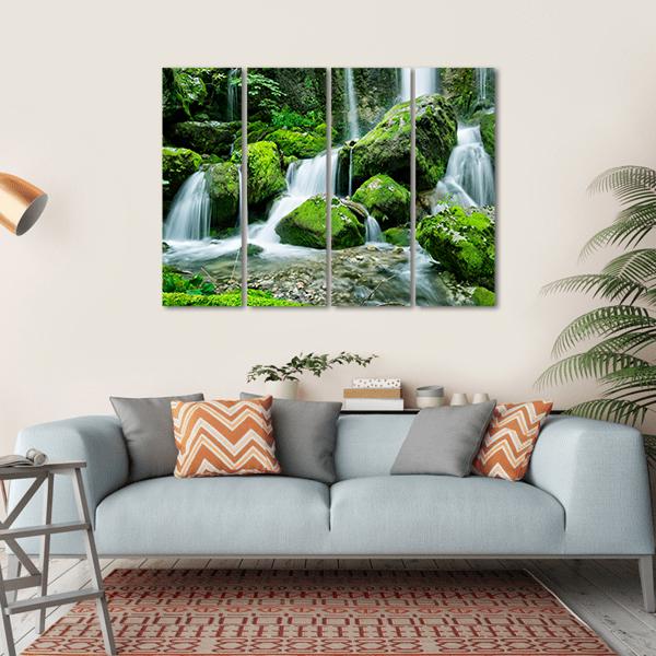 Waterfall With Several Cascades In Slovenia Canvas Wall Art-4 Horizontal-Gallery Wrap-34" x 24"-Tiaracle