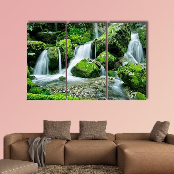Waterfall With Several Cascades In Slovenia Canvas Wall Art-3 Horizontal-Gallery Wrap-25" x 16"-Tiaracle