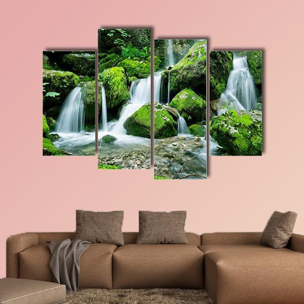 Waterfall With Several Cascades In Slovenia Canvas Wall Art-4 Pop-Gallery Wrap-50" x 32"-Tiaracle