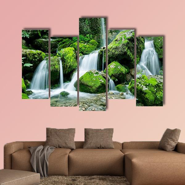 Waterfall With Several Cascades In Slovenia Canvas Wall Art-5 Pop-Gallery Wrap-47" x 32"-Tiaracle