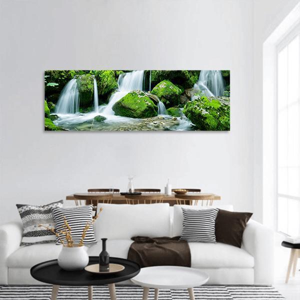Waterfall With Several Cascades In Slovenia Panoramic Canvas Wall Art-1 Piece-36" x 12"-Tiaracle