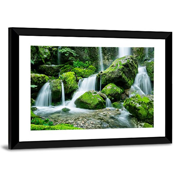 Waterfall With Several Cascades In Slovenia Panoramic Canvas Wall Art-1 Piece-36" x 12"-Tiaracle