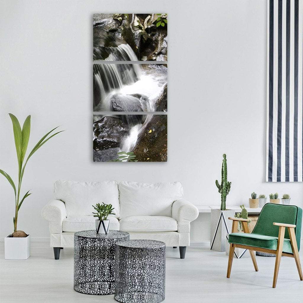 Waterfall With Stream River Landscape Vertical Canvas Wall Art-1 Vertical-Gallery Wrap-12" x 24"-Tiaracle