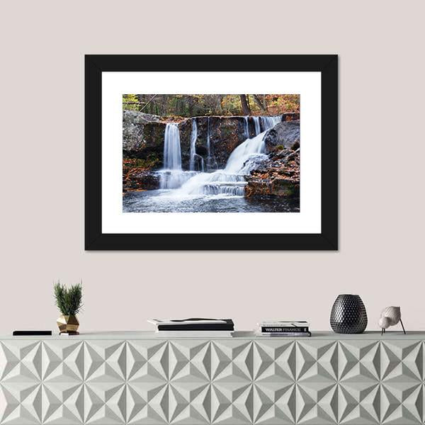 Waterfall With Trees Canvas Wall Art-1 Piece-Framed Print-20" x 16"-Tiaracle