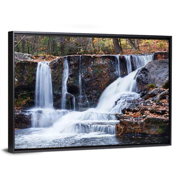 Waterfall With Trees Canvas Wall Art-3 Horizontal-Gallery Wrap-25" x 16"-Tiaracle
