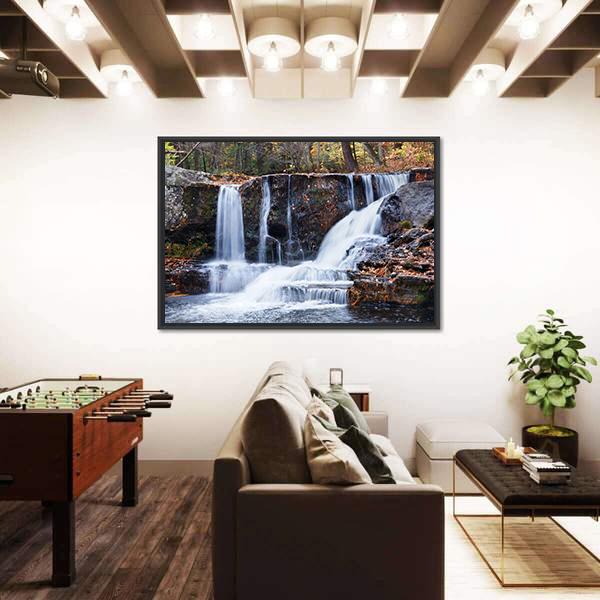Waterfall With Trees Canvas Wall Art-3 Horizontal-Gallery Wrap-25" x 16"-Tiaracle