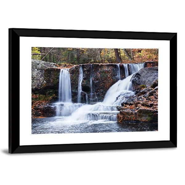 Waterfall With Trees Canvas Wall Art-3 Horizontal-Gallery Wrap-25" x 16"-Tiaracle