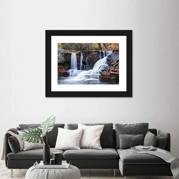 Waterfall With Trees Canvas Wall Art-3 Horizontal-Gallery Wrap-25" x 16"-Tiaracle