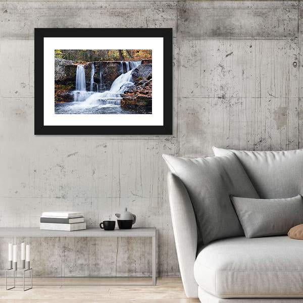 Waterfall With Trees Canvas Wall Art-3 Horizontal-Gallery Wrap-25" x 16"-Tiaracle