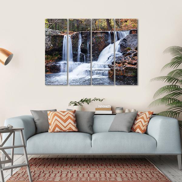 Waterfall With Trees Canvas Wall Art-4 Horizontal-Gallery Wrap-34" x 24"-Tiaracle
