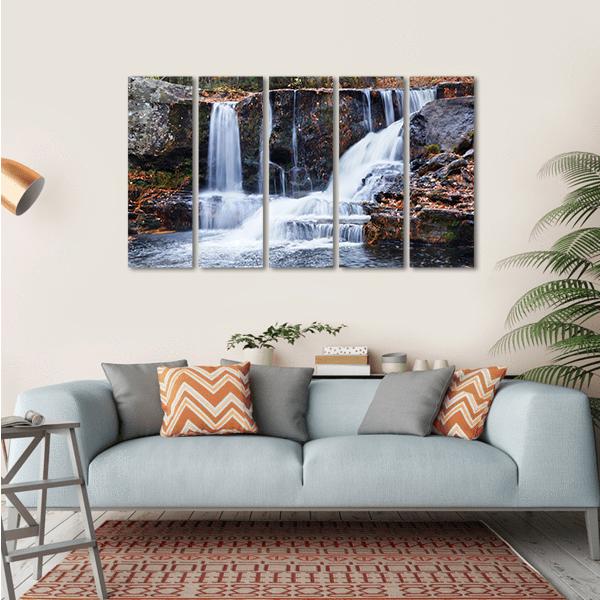 Waterfall With Trees Canvas Wall Art-5 Horizontal-Gallery Wrap-22" x 12"-Tiaracle