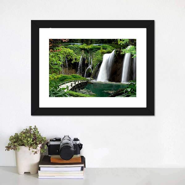 Waterfalls And Streams Canvas Wall Art-1 Piece-Framed Print-30" x 20"-Tiaracle