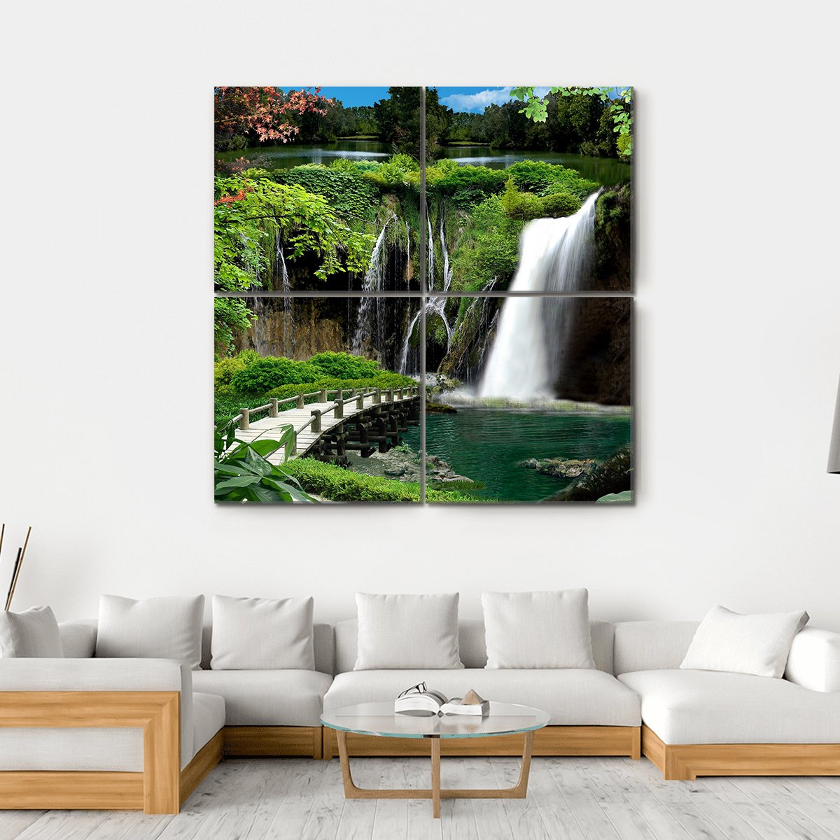 Waterfalls And Streams Canvas Wall Art-4 Square-Gallery Wrap-17" x 17"-Tiaracle