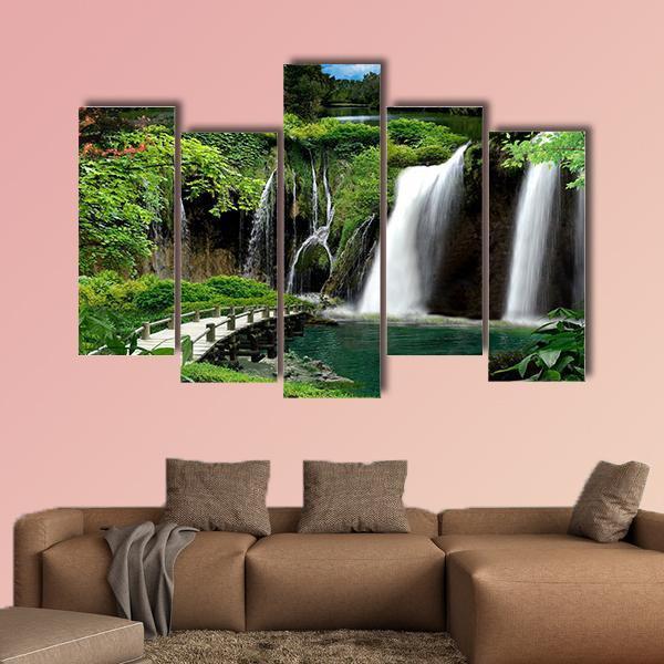 Waterfalls And Streams Canvas Wall Art-5 Pop-Gallery Wrap-47" x 32"-Tiaracle
