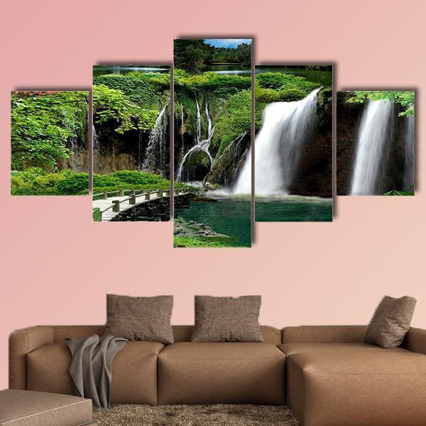 Waterfalls And Streams Canvas Wall Art-5 Star-Gallery Wrap-62" x 32"-Tiaracle