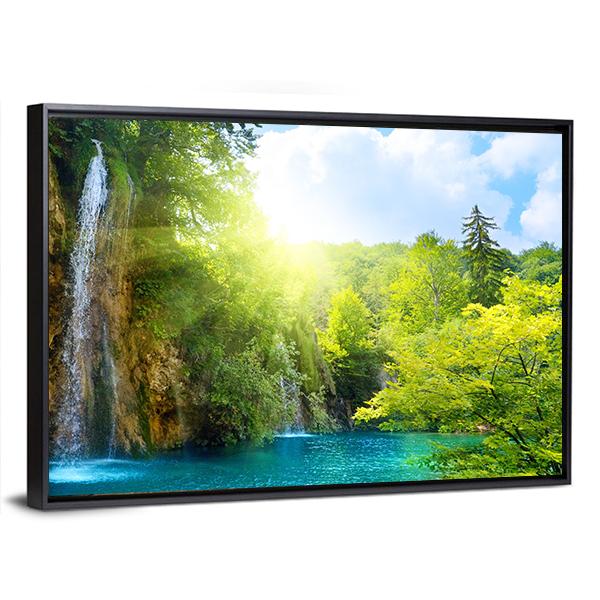 Waterfalls In Deep Forest Canvas Wall Art-3 Horizontal-Gallery Wrap-25" x 16"-Tiaracle