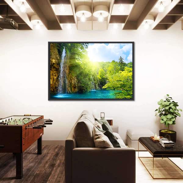 Waterfalls In Deep Forest Canvas Wall Art-3 Horizontal-Gallery Wrap-25" x 16"-Tiaracle