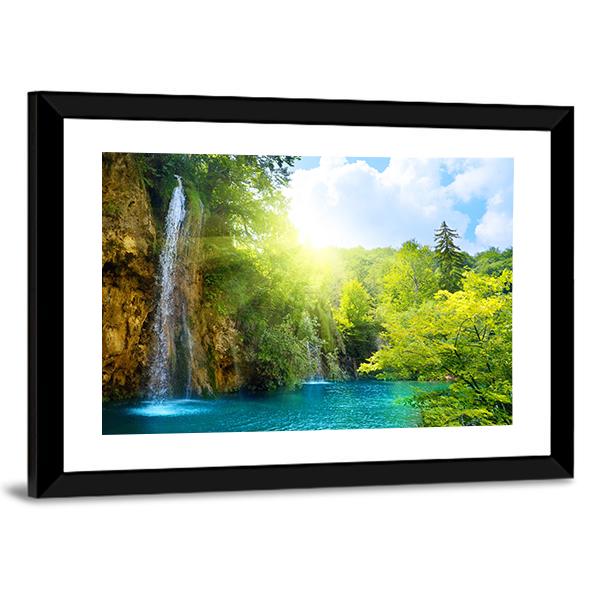 Waterfalls In Deep Forest Canvas Wall Art-3 Horizontal-Gallery Wrap-25" x 16"-Tiaracle