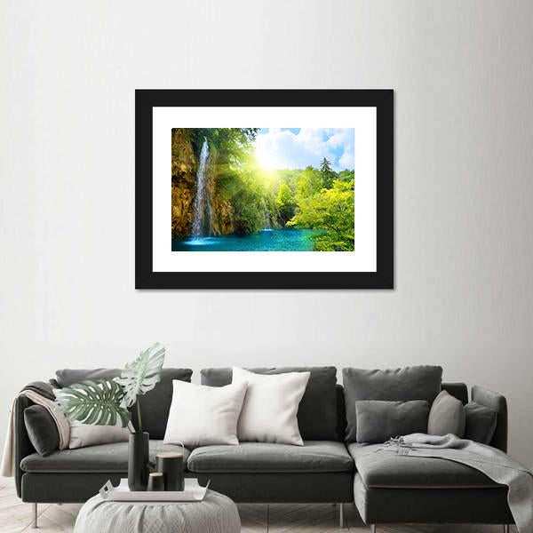 Waterfalls In Deep Forest Canvas Wall Art-3 Horizontal-Gallery Wrap-25" x 16"-Tiaracle
