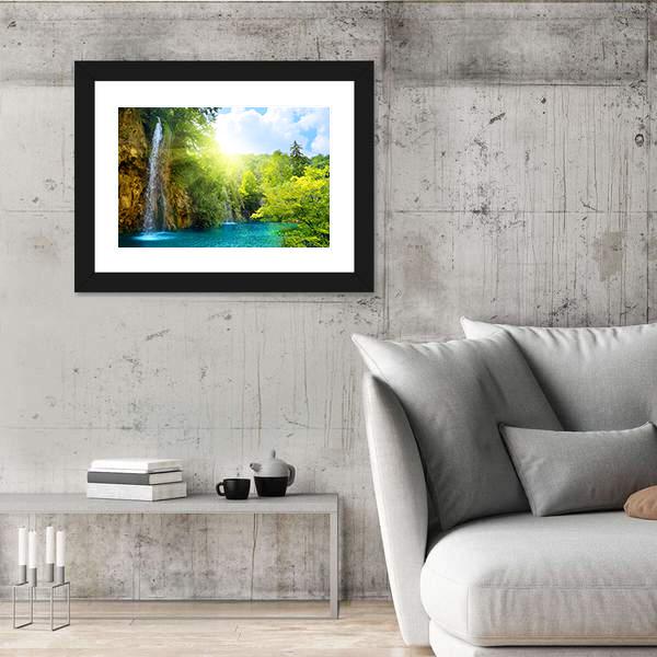 Waterfalls In Deep Forest Canvas Wall Art-3 Horizontal-Gallery Wrap-25" x 16"-Tiaracle