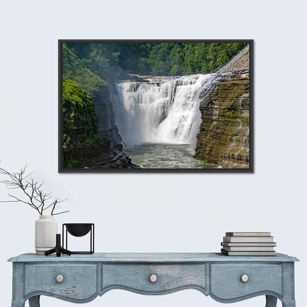 Waterfalls In Letchworth State Park In New York Canvas Wall Art-1 Piece-Floating Frame-24" x 16"-Tiaracle