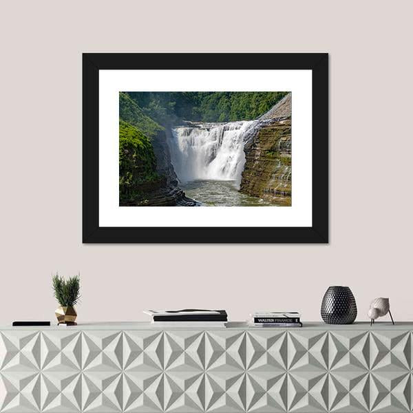 Waterfalls In Letchworth State Park In New York Canvas Wall Art-1 Piece-Framed Print-20" x 16"-Tiaracle