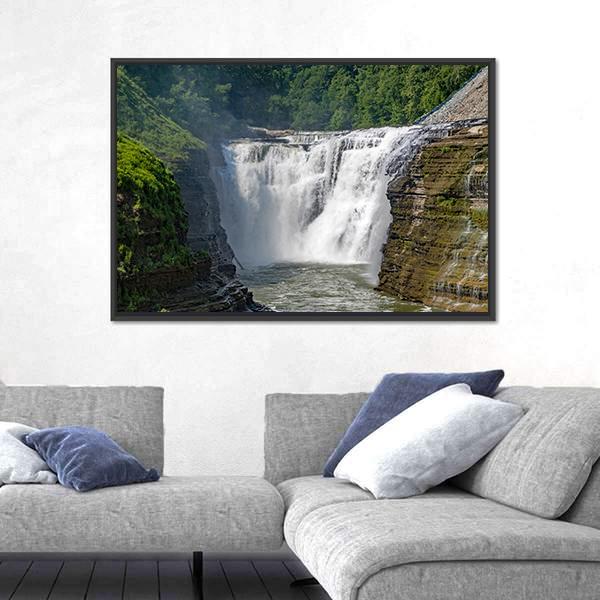 Waterfalls In Letchworth State Park In New York Canvas Wall Art-3 Horizontal-Gallery Wrap-25" x 16"-Tiaracle
