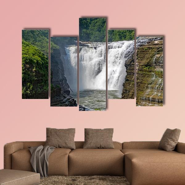 Waterfalls In Letchworth State Park In New York Canvas Wall Art-5 Pop-Gallery Wrap-47" x 32"-Tiaracle