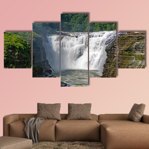 Waterfalls In Letchworth State Park In New York Canvas Wall Art-5 Star-Gallery Wrap-62" x 32"-Tiaracle