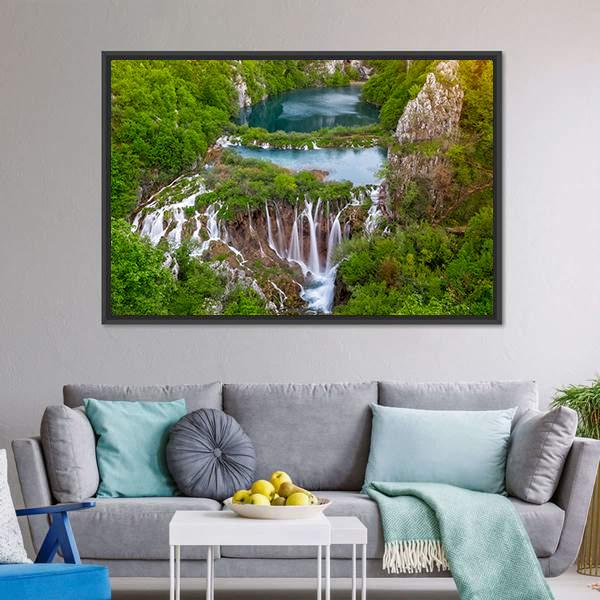 Waterfalls In Plitvice Canvas Wall Art-1 Piece-Floating Frame-24" x 16"-Tiaracle