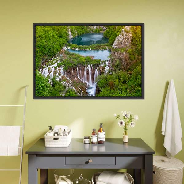 Waterfalls In Plitvice Canvas Wall Art-5 Horizontal-Gallery Wrap-22" x 12"-Tiaracle