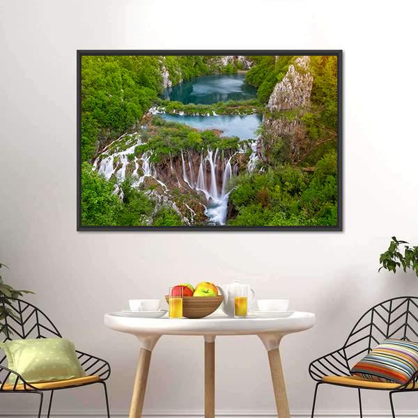 Waterfalls In Plitvice Canvas Wall Art-5 Horizontal-Gallery Wrap-22" x 12"-Tiaracle