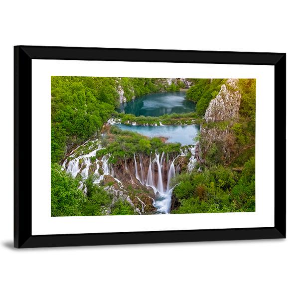 Waterfalls In Plitvice Canvas Wall Art-5 Horizontal-Gallery Wrap-22" x 12"-Tiaracle