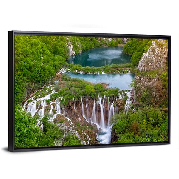 Waterfalls In Plitvice Canvas Wall Art-5 Horizontal-Gallery Wrap-22" x 12"-Tiaracle