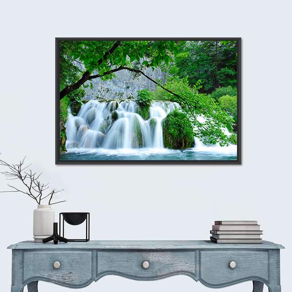 Waterfalls In Plitvice Jezera National Park In Croatia Canvas Wall Art-1 Piece-Floating Frame-24" x 16"-Tiaracle