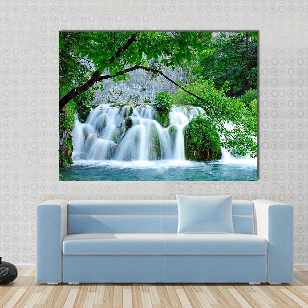 Waterfalls In Plitvice Jezera National Park In Croatia Canvas Wall Art-1 Piece-Gallery Wrap-48" x 32"-Tiaracle