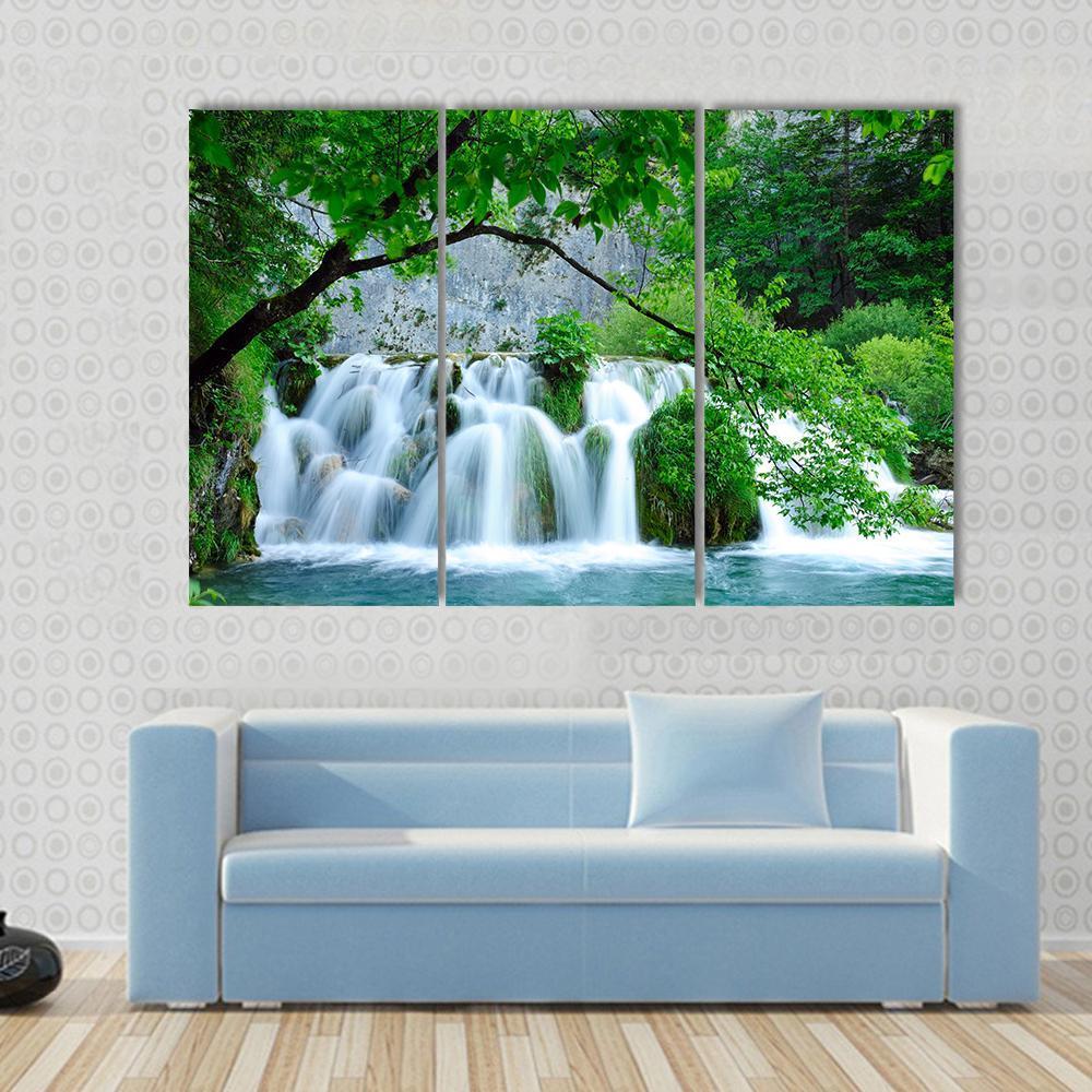Waterfalls In Plitvice Jezera National Park In Croatia Canvas Wall Art-1 Piece-Gallery Wrap-48" x 32"-Tiaracle
