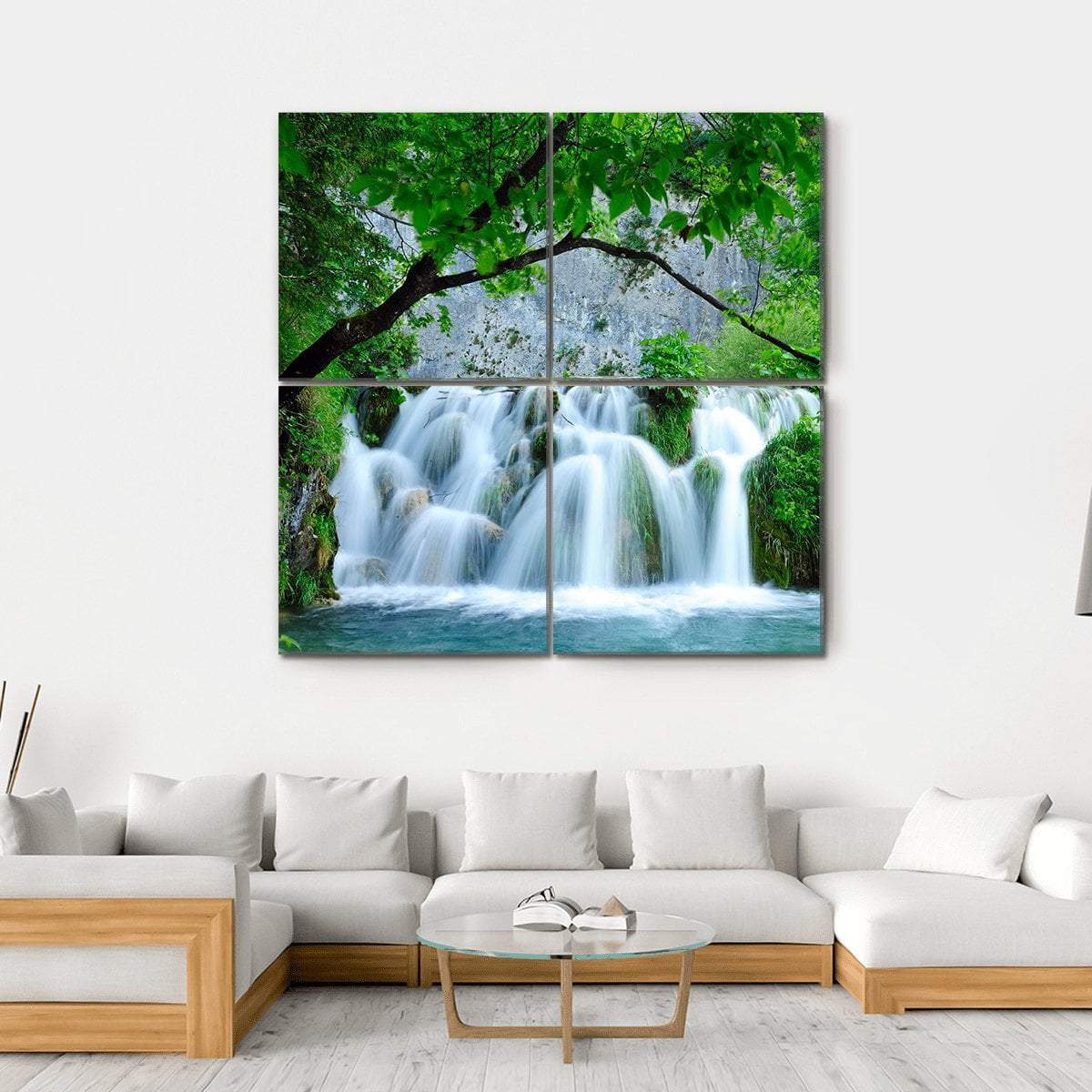 Plitvice Jezera Waterfalls Croatia Canvas Wall Art-4 Square-Gallery Wrap-17" x 17"-Tiaracle