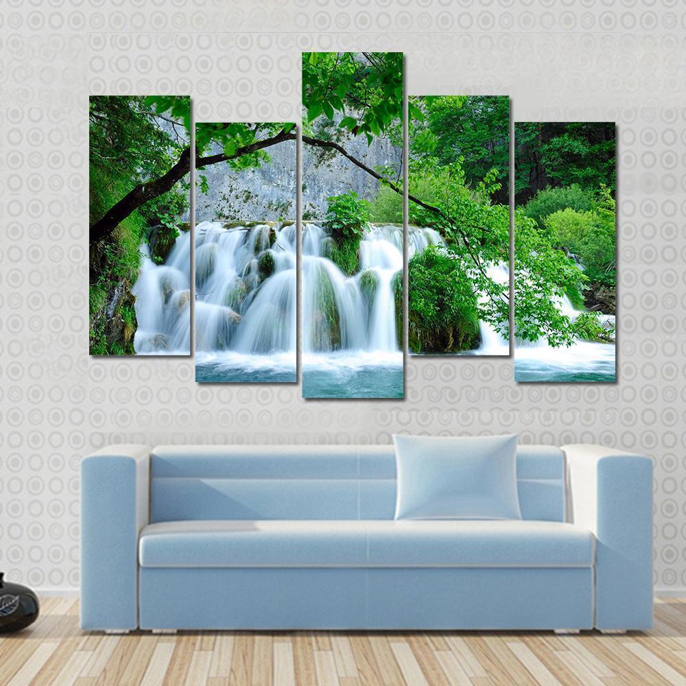 Waterfalls In Plitvice Jezera National Park In Croatia Canvas Wall Art-5 Pop-Gallery Wrap-47" x 32"-Tiaracle