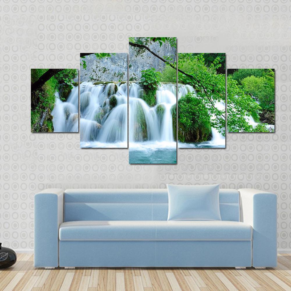 Waterfalls In Plitvice Jezera National Park In Croatia Canvas Wall Art-5 Star-Gallery Wrap-62" x 32"-Tiaracle