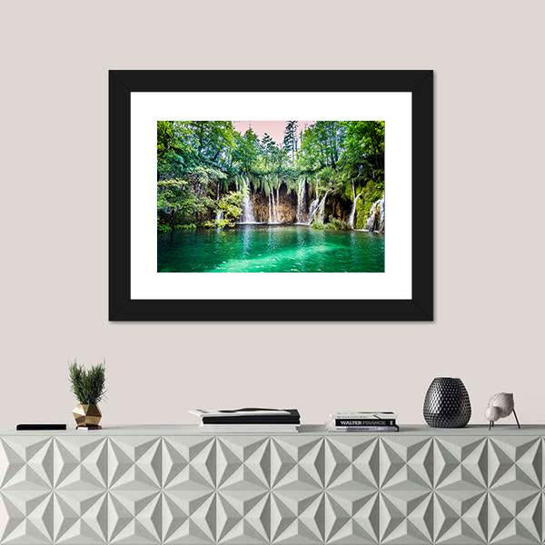 Waterfalls In Plitvice Lakes National Park Canvas Wall Art-1 Piece-Framed Print-20" x 16"-Tiaracle