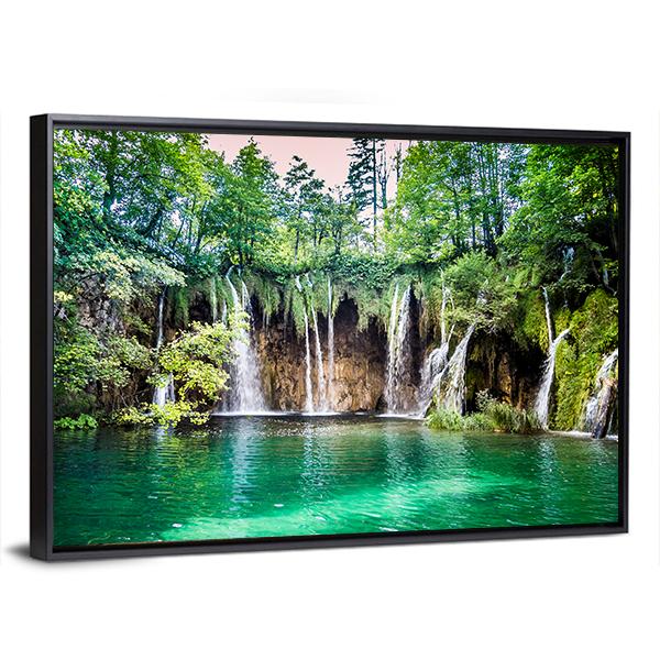 Waterfalls In Plitvice Lakes National Park Canvas Wall Art-3 Horizontal-Gallery Wrap-25" x 16"-Tiaracle