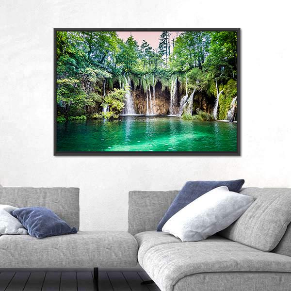 Waterfalls In Plitvice Lakes National Park Canvas Wall Art-3 Horizontal-Gallery Wrap-25" x 16"-Tiaracle